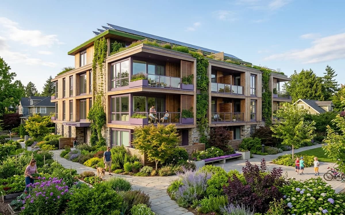 Edificio residencial sostenible en un entorno verde